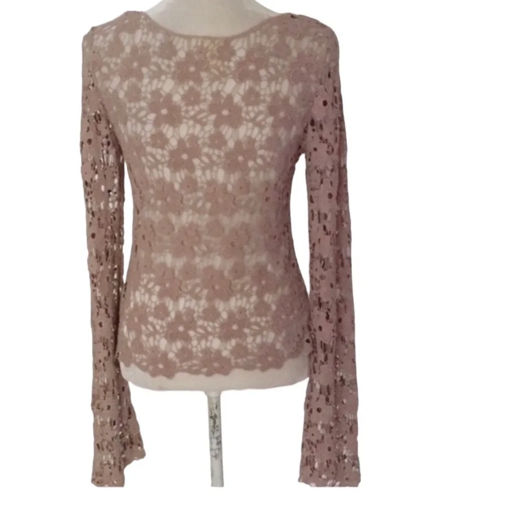 Others Follow Dusty Rose Tan Crochet Top Size XS